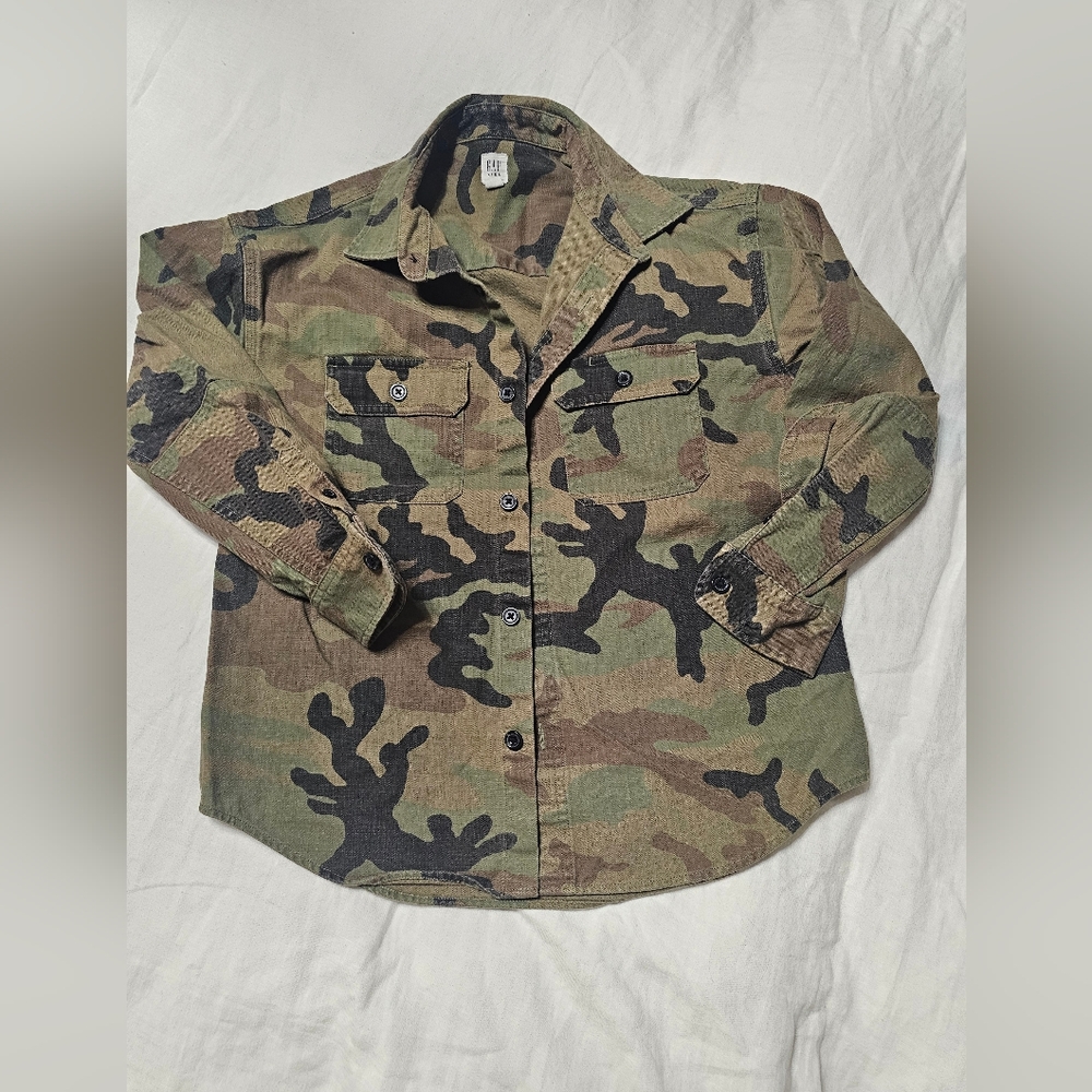 GAP Kids Green and Brown Camouflage Shirt
